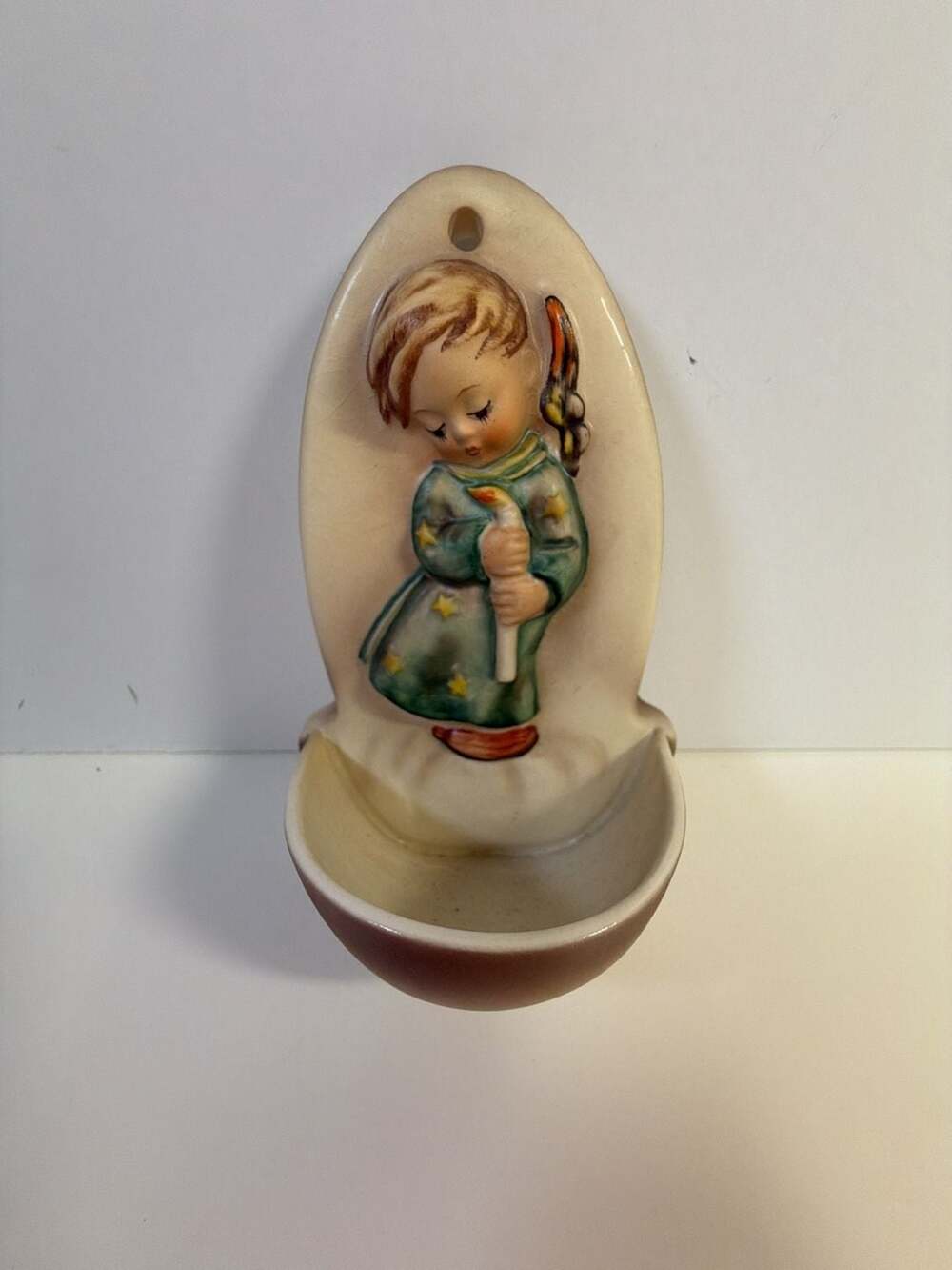 Vintage M.J. Hummel Goebel Holy Water Font 207 Angel with Candle